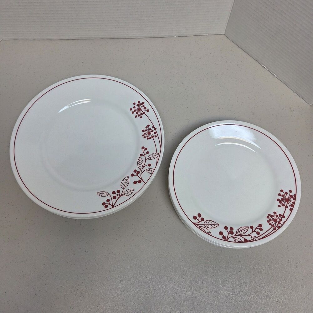 15 Corelle  Vitrelle Corning Red Berries and Leaves 7 Dinner 8 Salad Plates